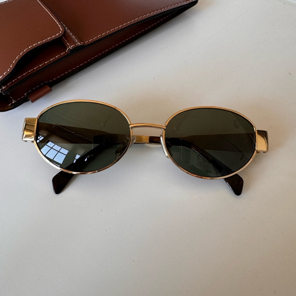 Celine Triomphe 01 Metal Gold and Green Sunglasses